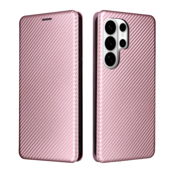 OEM - Samsung Galaxy S26 Ultra Skal Kolfiber Textur Stöttåligt Konstläder - Roséguld