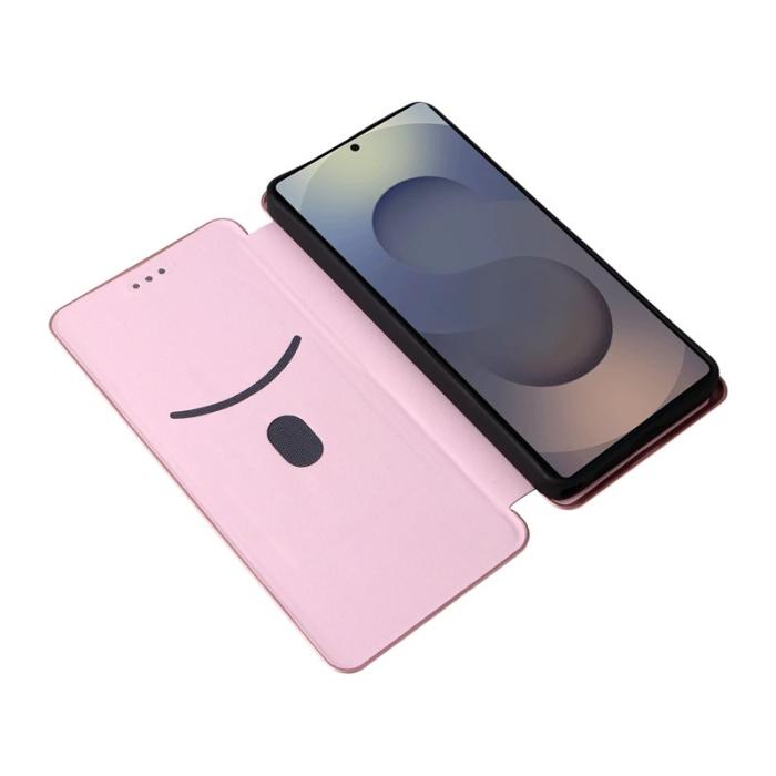 OEM - Samsung Galaxy S26 Ultra Skal Kolfiber Textur Stöttåligt Konstläder - Roséguld