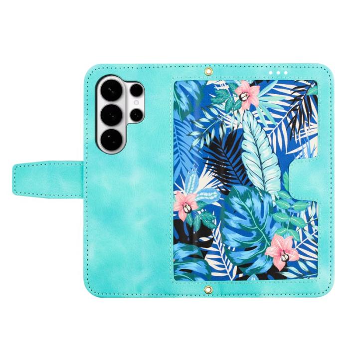 OEM - Samsung Galaxy S26 Ultra Skal Konstläder Blommönster - Grön