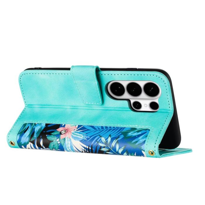 OEM - Samsung Galaxy S26 Ultra Skal Konstläder Blommönster - Grön