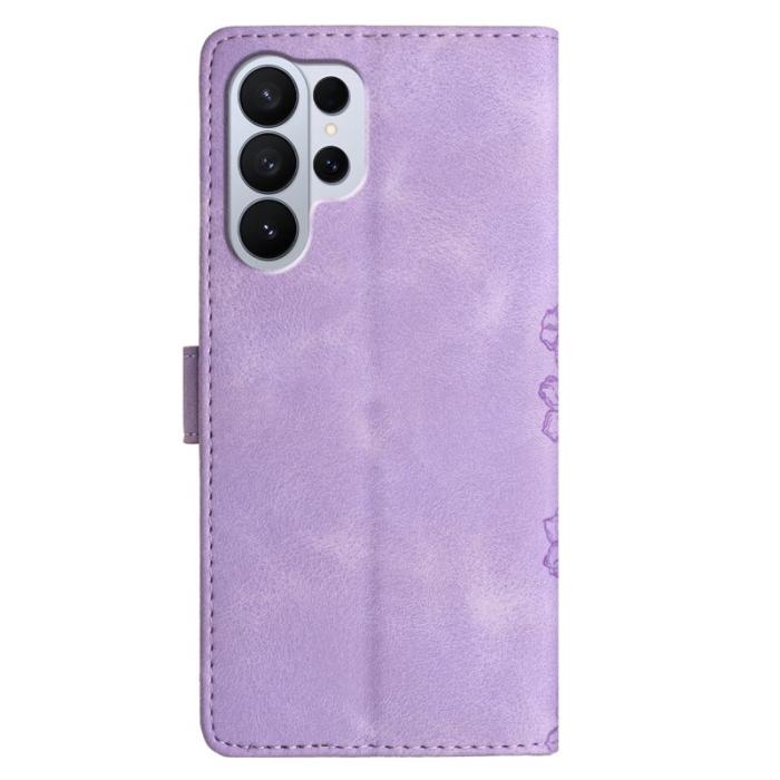 OEM - Samsung Galaxy S26 Ultra Mobilskal KonstLäder Fjäril Blommönster - Lila
