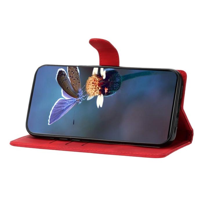 OEM - Samsung Galaxy S26 Ultra Mobilskal KonstLäder Fjärilsblommor - Röd