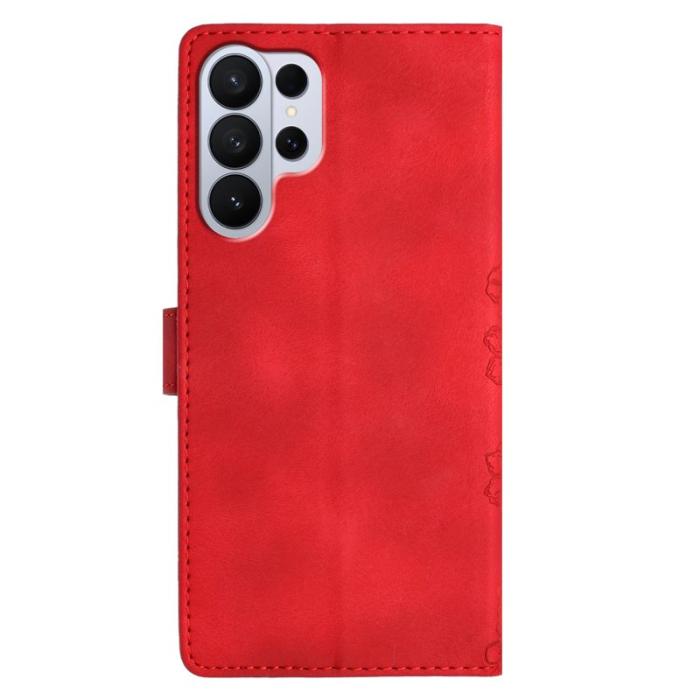 OEM - Samsung Galaxy S26 Ultra Mobilskal KonstLäder Fjärilsblommor - Röd