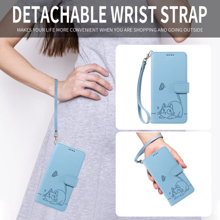 OEM - Samsung Galaxy S26 Ultra Mobilskal KonstLäder Kattmönster - Ljusblå