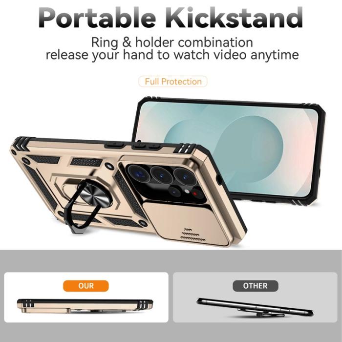 OEM - Samsung Galaxy S26 Ultra Mobilskal Plast med Linsskydd Ställ - Guld
