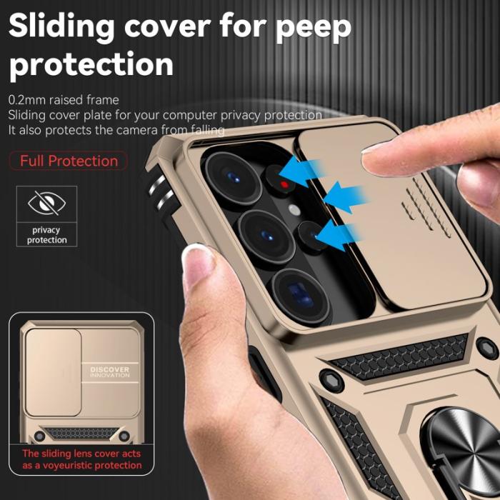 OEM - Samsung Galaxy S26 Ultra Mobilskal Plast med Linsskydd Ställ - Guld