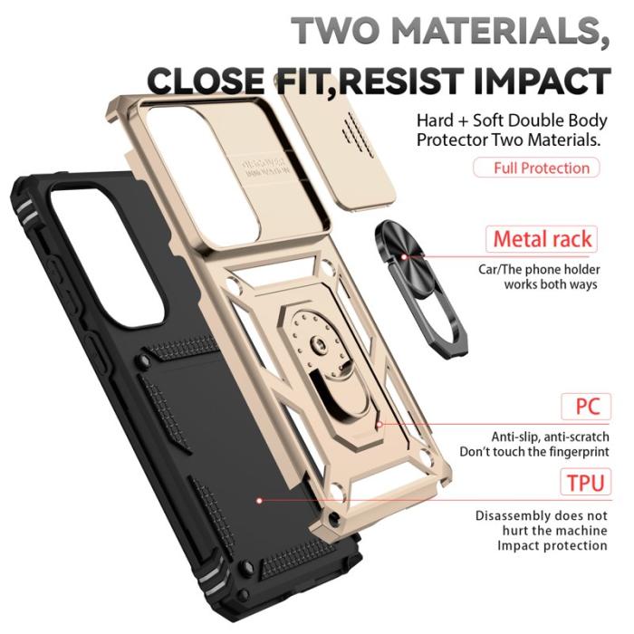 OEM - Samsung Galaxy S26 Ultra Mobilskal Plast med Linsskydd Ställ - Guld