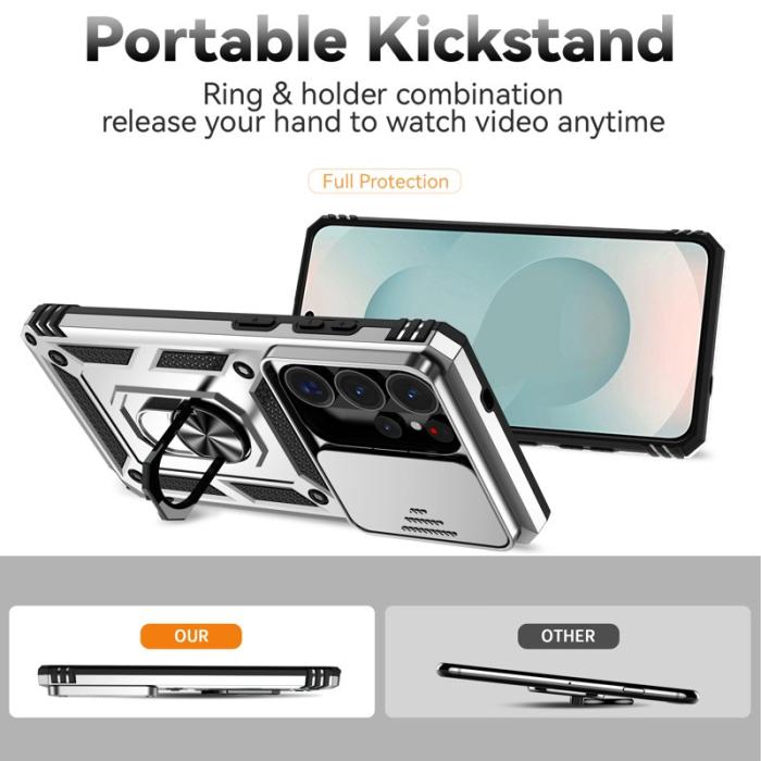 OEM - Samsung Galaxy S26 Ultra Mobilskal Plast med Linsskydd Ställ - Silver