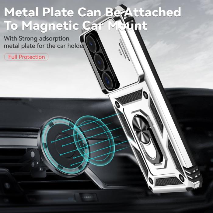 OEM - Samsung Galaxy S26 Ultra Mobilskal Plast med Linsskydd Ställ - Silver