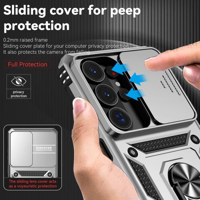 OEM - Samsung Galaxy S26 Ultra Mobilskal Plast med Linsskydd Ställ - Silver