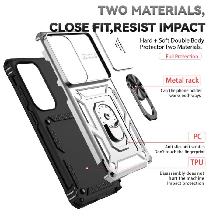 OEM - Samsung Galaxy S26 Ultra Mobilskal Plast med Linsskydd Ställ - Silver