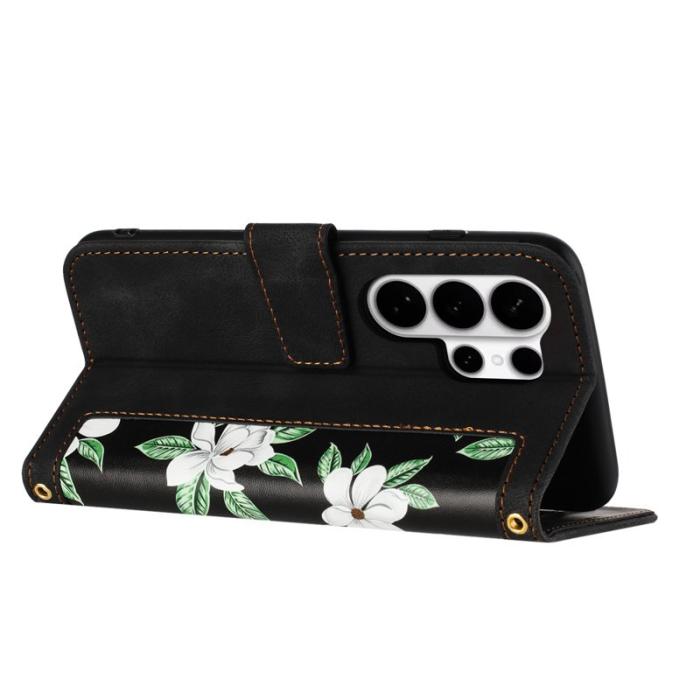 OEM - Samsung Galaxy S26 Ultra Skal PU Läder Blommönster - Svart