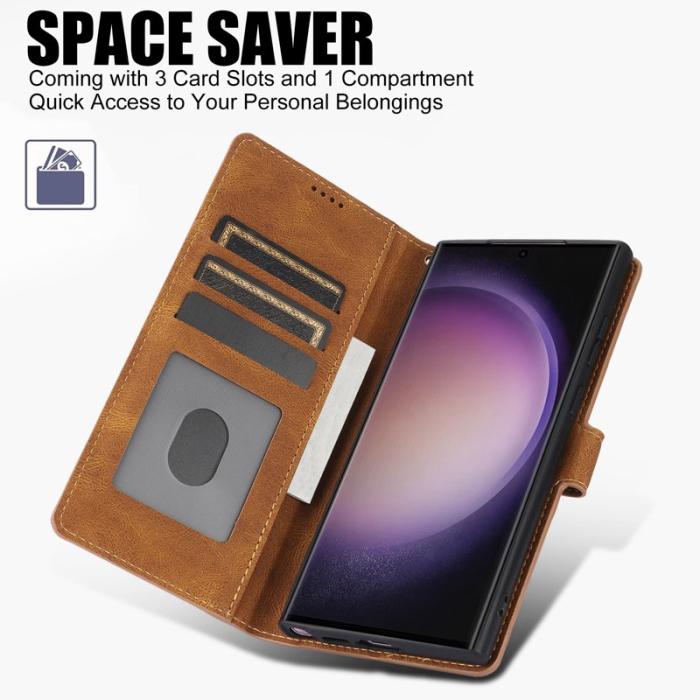 OEM - Samsung Galaxy S26 Ultra Skal PU Läder Fodral - Brun