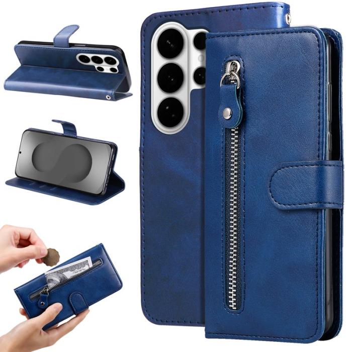 OEM - Samsung Galaxy S26 Ultra Skal PU Läder Fodral Med Dragkedja - Blå