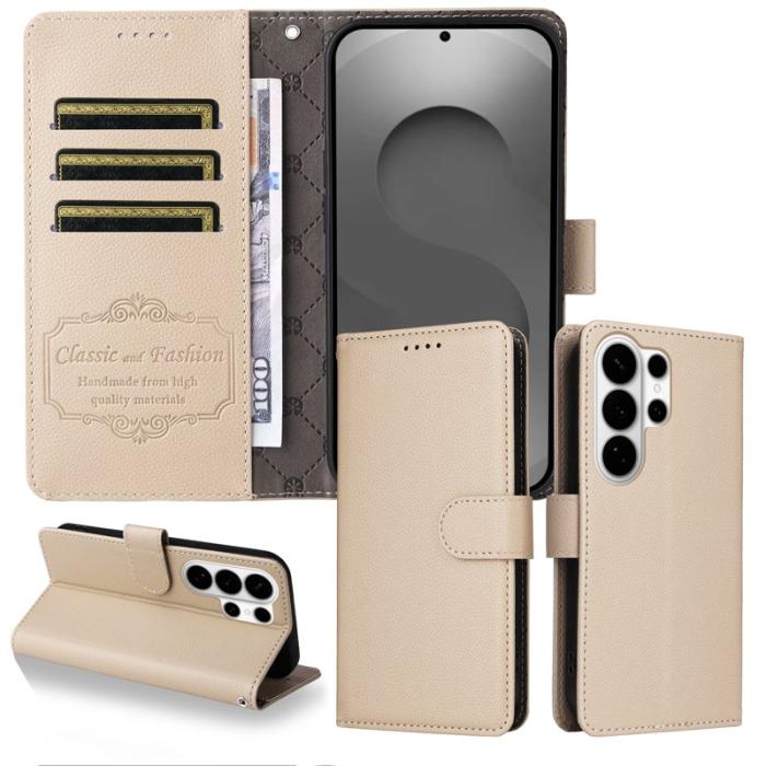 OEM - Samsung Galaxy S26 Ultra Mobilskal RFIDSkydd 3 Kort Platser KonstLäder Krämvit