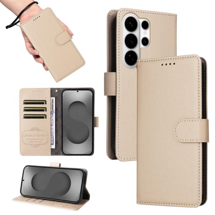 OEM - Samsung Galaxy S26 Ultra Mobilskal RFIDSkydd 3 Kort Platser KonstLäder Krämvit