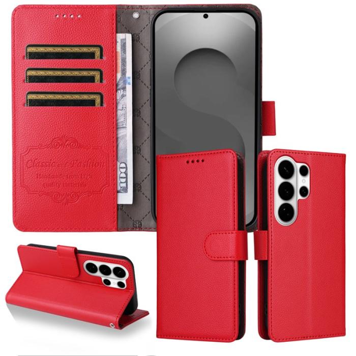 OEM - Samsung Galaxy S26 Ultra Mobilskal RFID-Skydd 3 Kort Platser KonstLäder - Röd