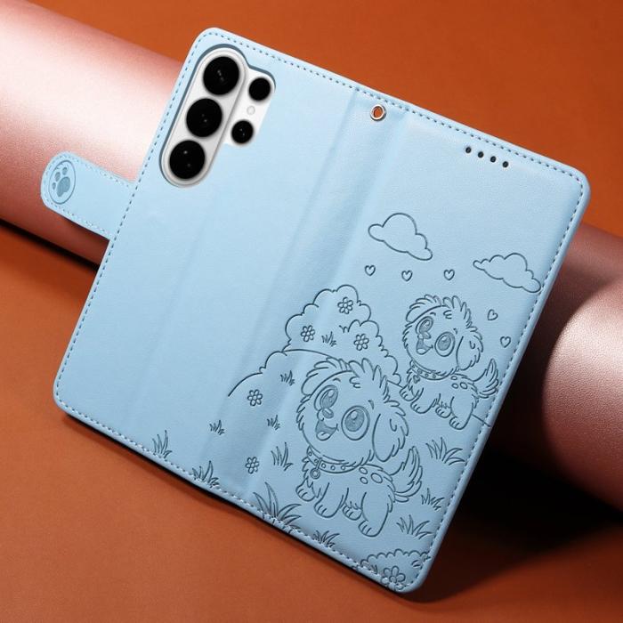 OEM - Samsung Galaxy S26 Ultra Mobilskal RFID-Skydd KonstLäder Hundmönster - Blå