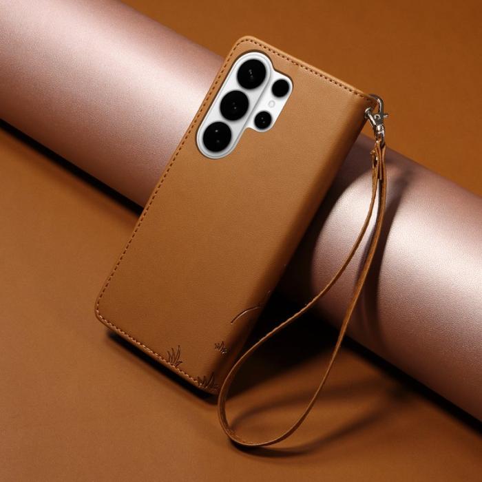 OEM - Samsung Galaxy S26 Ultra Mobilskal RFID-Skydd KonstLäder Hundmönster - Brun