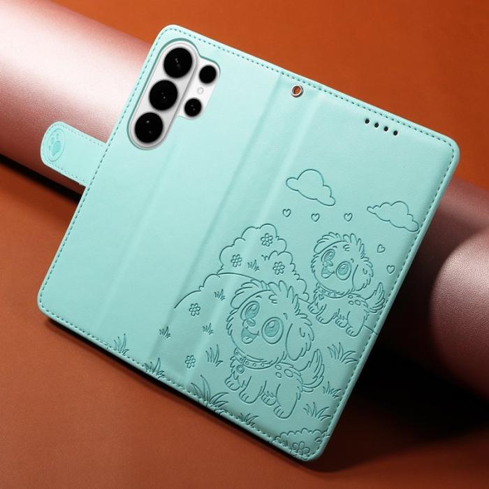 OEM - Samsung Galaxy S26 Ultra Mobilskal RFID-Skydd KonstLäder Hundmönster - Grön