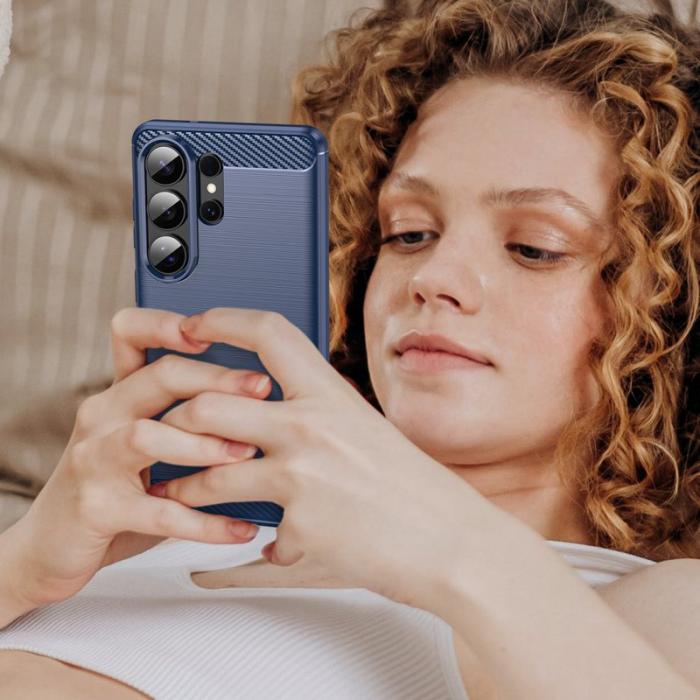 OEM - Samsung Galaxy S26 Ultra Skal Skyddande Fodral Kolfiber Textur - Blå
