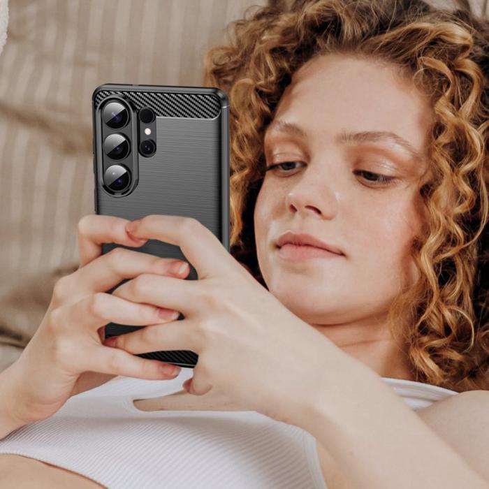 OEM - Samsung Galaxy S26 Ultra Skal Skyddande Fodral Kolfiber Textur - Svart