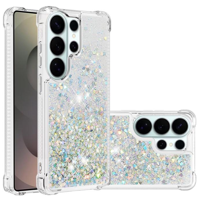 OEM - Samsung Galaxy S26 Ultra Mobilskal TPU Glittrande Stötsäker - Silver / Hjärtan