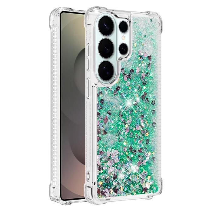 OEM - Samsung Galaxy S26 Ultra Mobilskal TPU Glittrande Stötskydd - Grön / Hjärtar