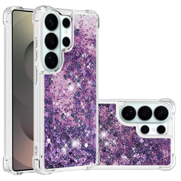 OEM - Samsung Galaxy S26 Ultra Mobilskal TPU Glittrande Stötskydd - Mörklila / Hjärtar