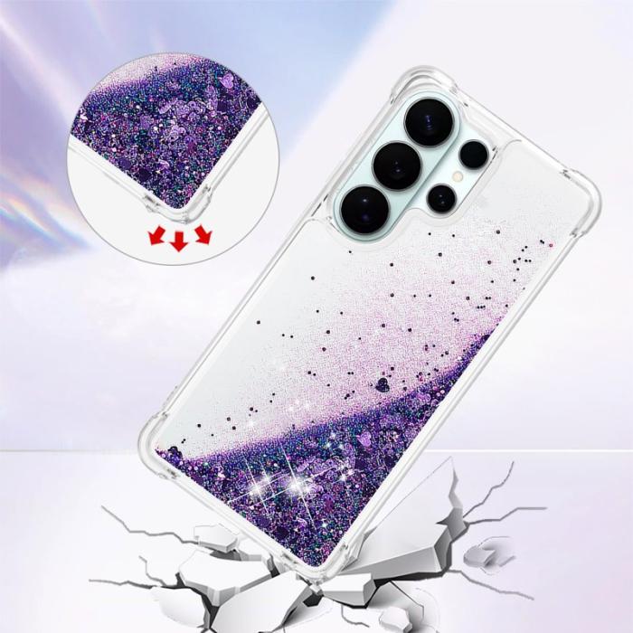 OEM - Samsung Galaxy S26 Ultra Mobilskal TPU Glittrande Stötskydd - Mörklila / Hjärtar