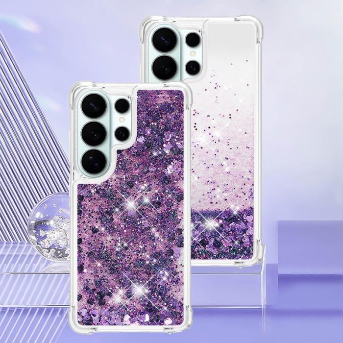 OEM - Samsung Galaxy S26 Ultra Mobilskal TPU Glittrande Stötskydd - Mörklila / Hjärtar