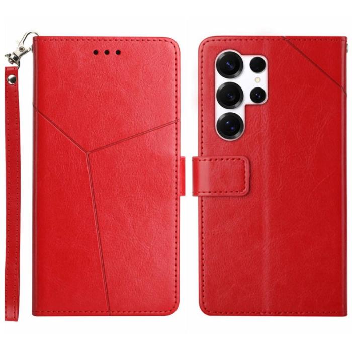 OEM - Samsung Galaxy S26 Ultra Mobilskal Y-formade Linjer Prägling KonstLäder - Röd