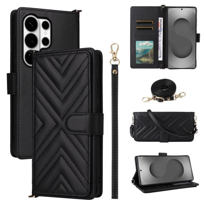 YIKATU - Samsung Galaxy S26 Ultra Ställ Fodral Äkta Läder - Svart