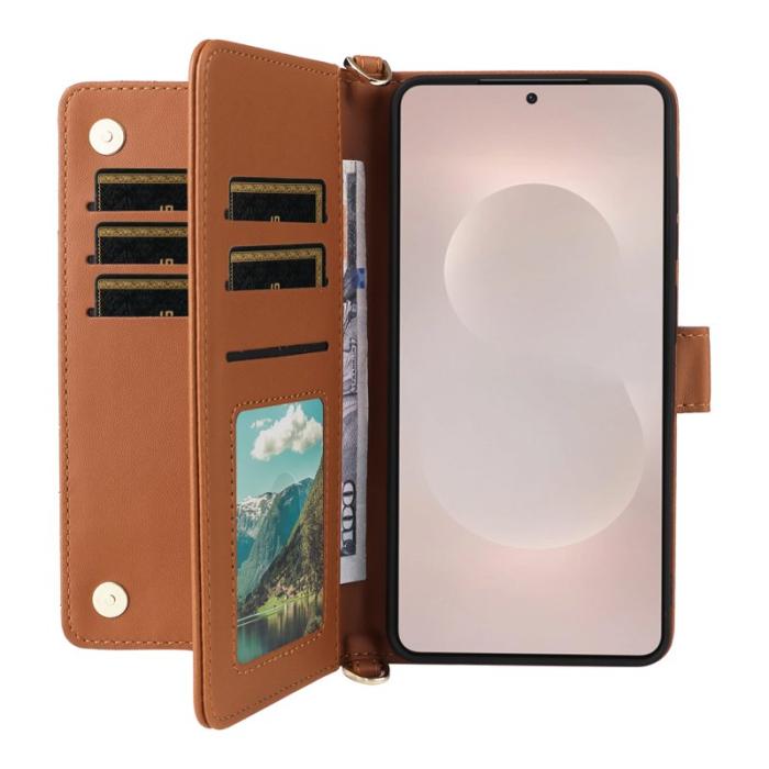 OEM - Samsung Galaxy S26 Edge Plånboksfodral Konstläder Ställ - Brun