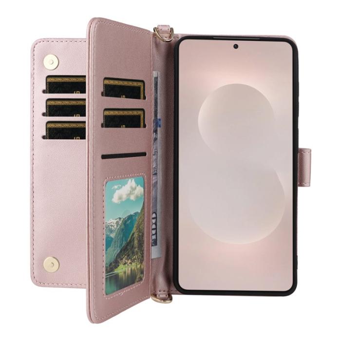 OEM - Samsung Galaxy S26 Edge Plånboksfodral Konstläder Ställ - Rosa