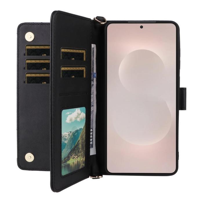 OEM - Samsung Galaxy S26 Edge Plånboksfodral Konstläder Ställ - Svart