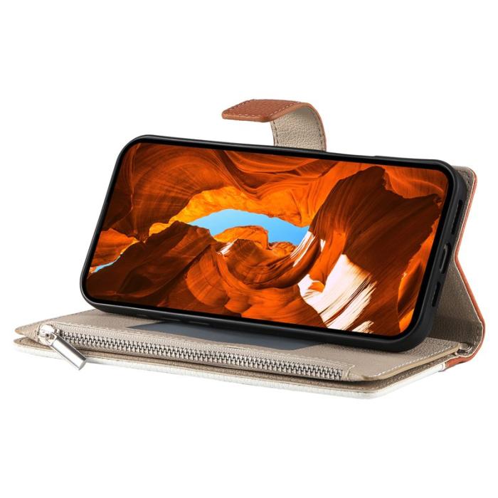 OEM - Samsung Galaxy S26 Edge Plånboksfodral Dragkedja Konstläder Flip - Brun