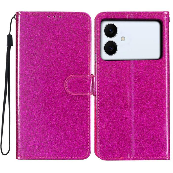 OEM - Samsung Galaxy S26 Edge Plånboksfodral Glitter Anti-Scratch Konstläder - Rosa