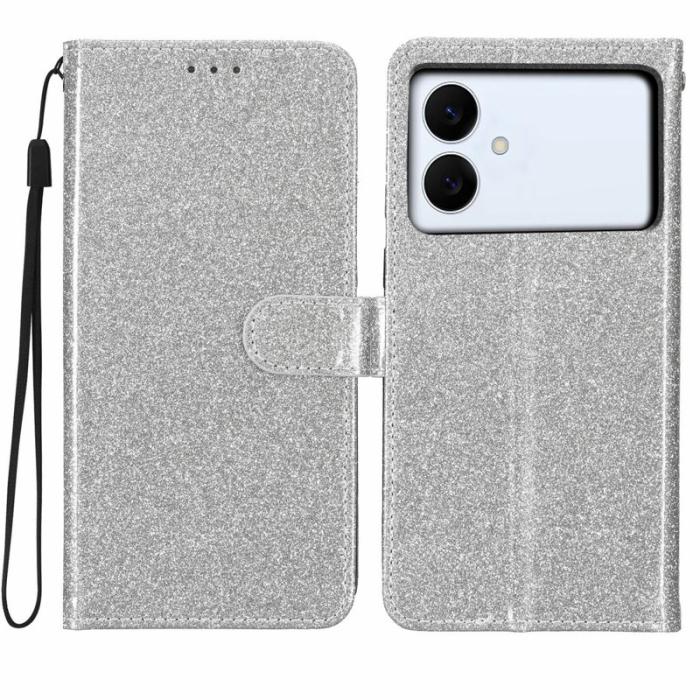 OEM - Samsung Galaxy S26 Edge Plånboksfodral Glitter Anti-Scratch Konstläder - Silver