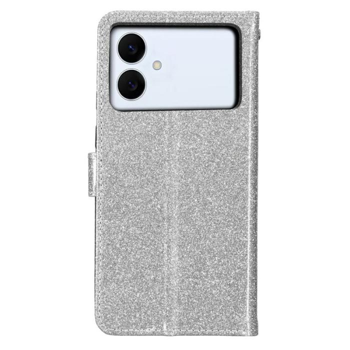 OEM - Samsung Galaxy S26 Edge Plånboksfodral Glitter Anti-Scratch Konstläder - Silver