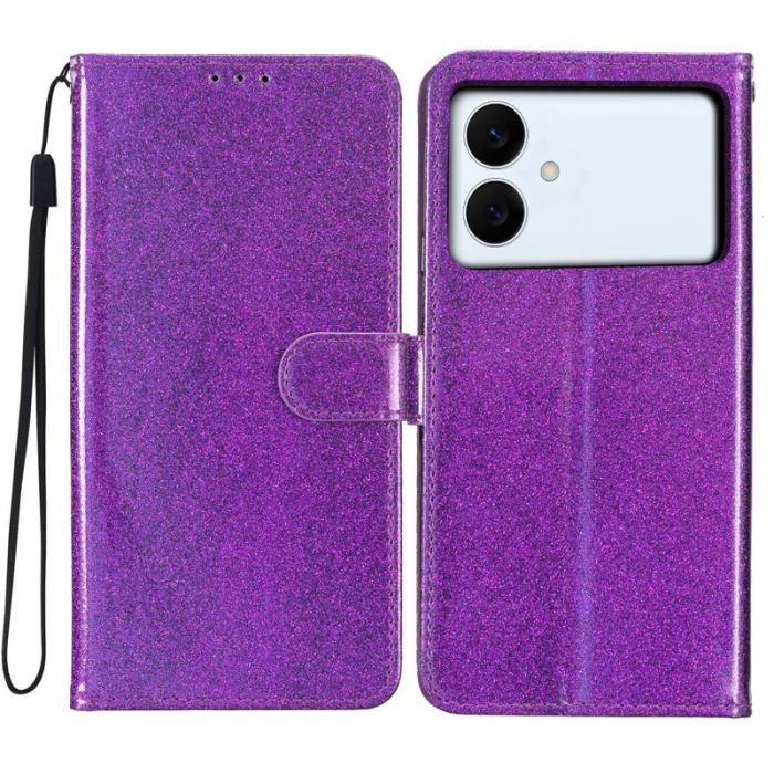 OEM - Samsung Galaxy S26 Edge Plånboksfodral Glitter Anti-Scratch Konstläder - Lila