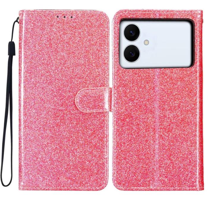 OEM - Samsung Galaxy S26 Edge Plånboksfodral Glitter Anti-Scratch Konstläder - Rosa