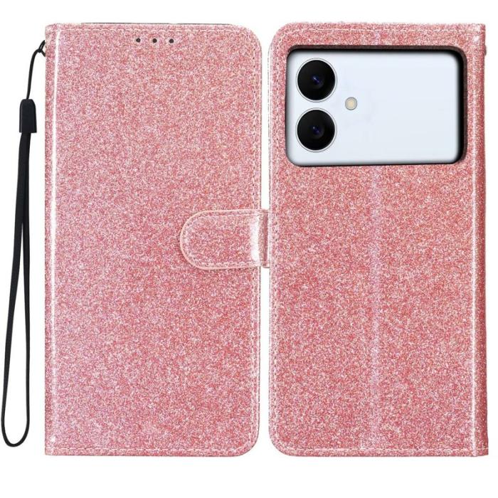 OEM - Samsung Galaxy S26 Edge Plånboksfodral Glitter AntiScratch Konstläder Roséguld