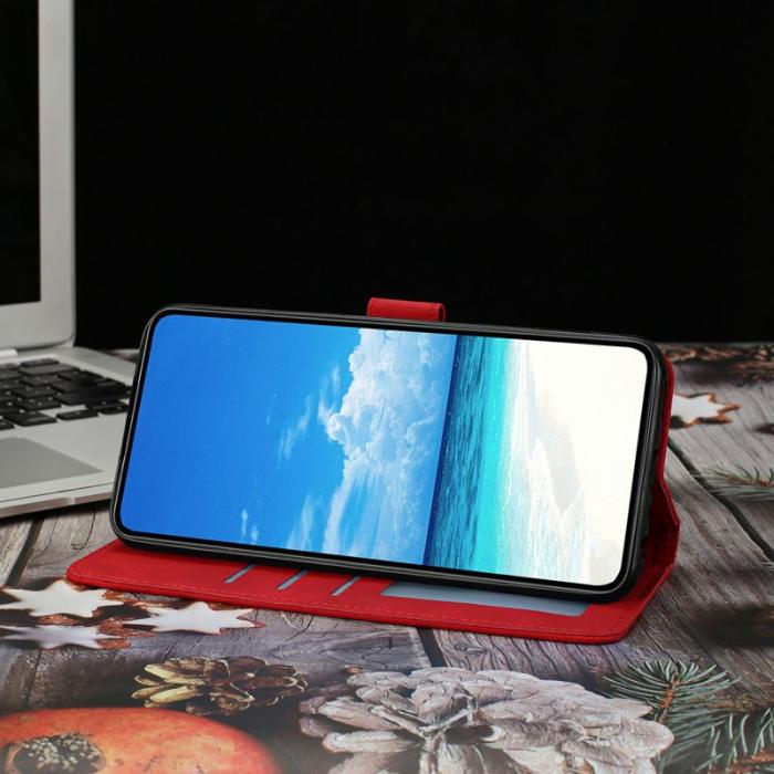 OEM - Samsung Galaxy S26 Edge Plånboksfodral Konstläder Ställ - Röd