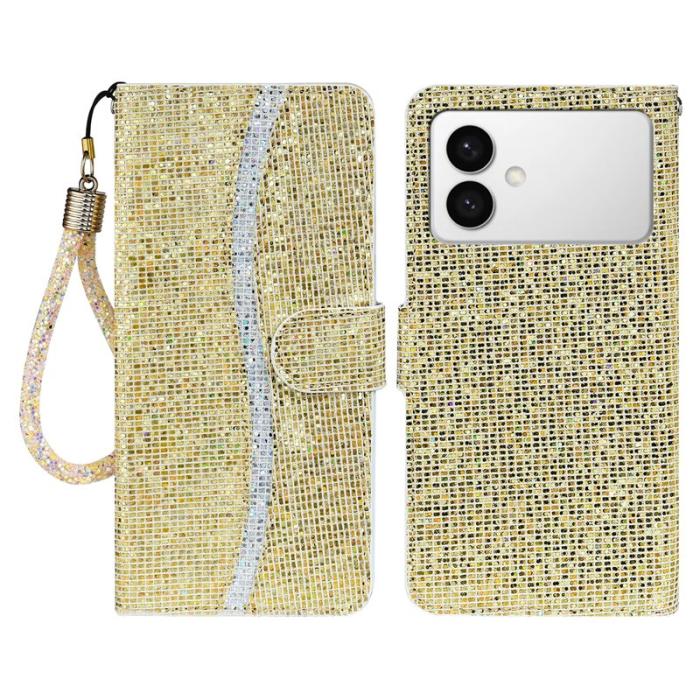 OEM - Samsung Galaxy S26 Edge Plånboksfodral Konstläder Glitter - Guld