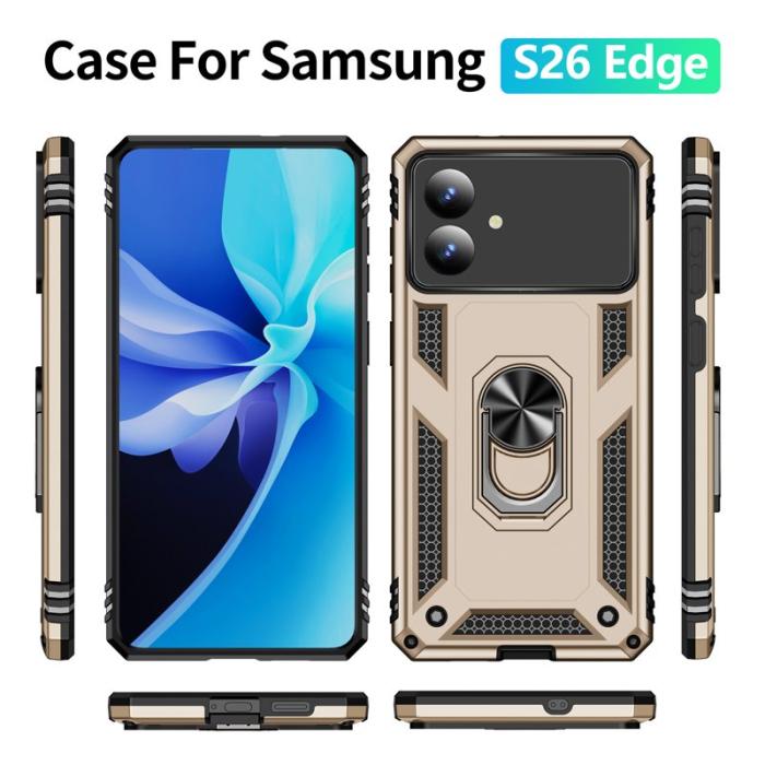 OEM - Samsung Galaxy S26 Edge Mobilskal Plast Med Ställning - Guld