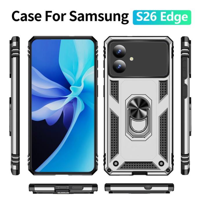 OEM - Samsung Galaxy S26 Edge Mobilskal Plast Med Ställning - Silver