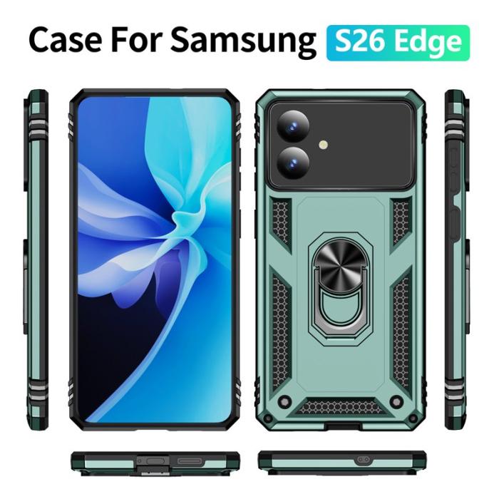 OEM - Samsung Galaxy S26 Edge Mobilskal Plast Med Ställning - Grön