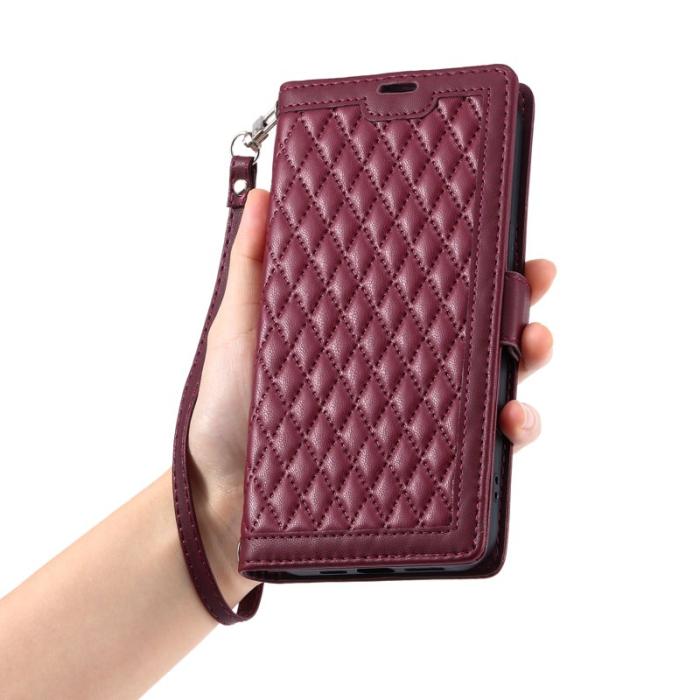 OEM - Samsung Galaxy S26 Fodral Äkta Läder Rhombus Textur - Vinröd