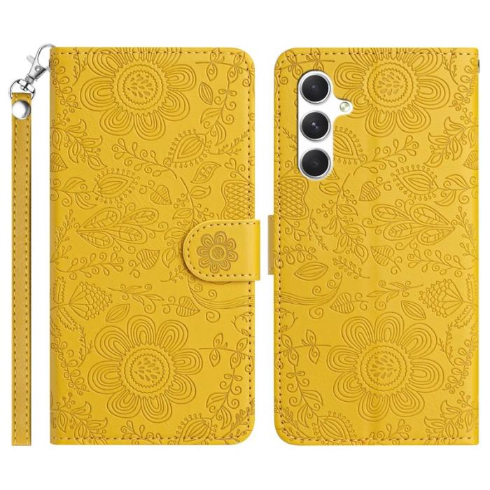 OEM - Samsung Galaxy S26 Fodral Blommönster Konstläder Flip - Gul